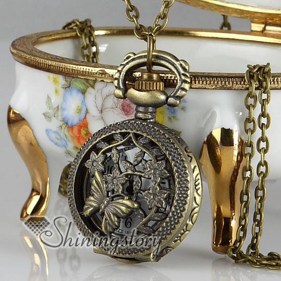 butterfly pocket watch pendant necklace