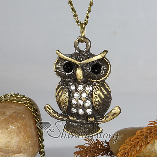 Fat night owl antique long chain pendants necklaces